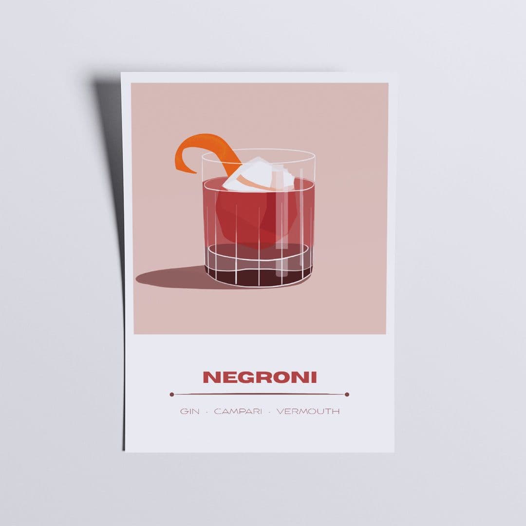 Cocktail Hour Art Print | NEGRONI | A3 Giclée Illustration - Image 2